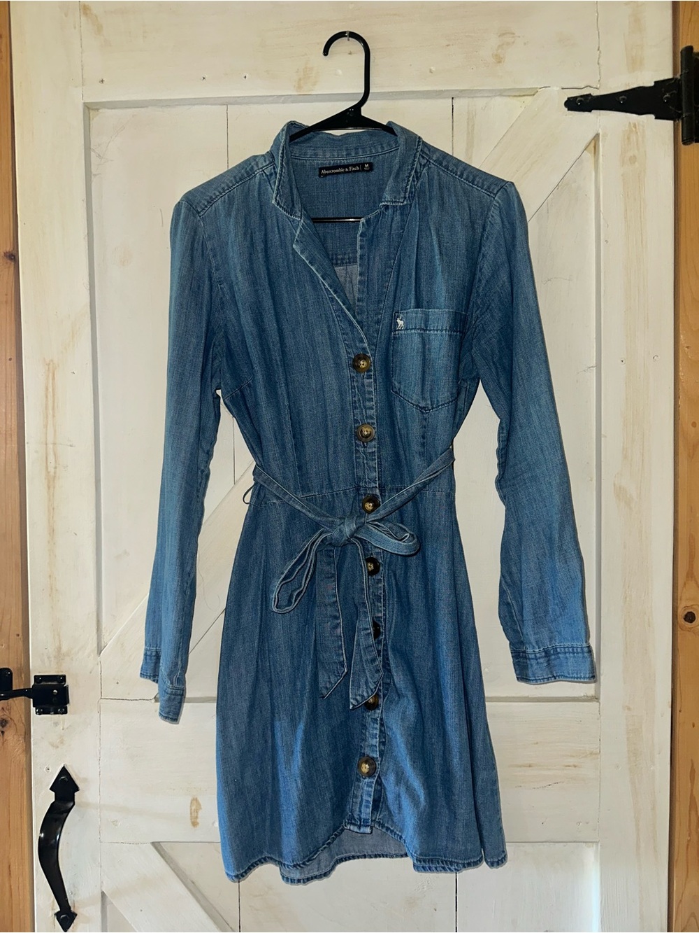 Abercrombie & Fitch Denim Button-Front Tie-Waist Dress - Blue